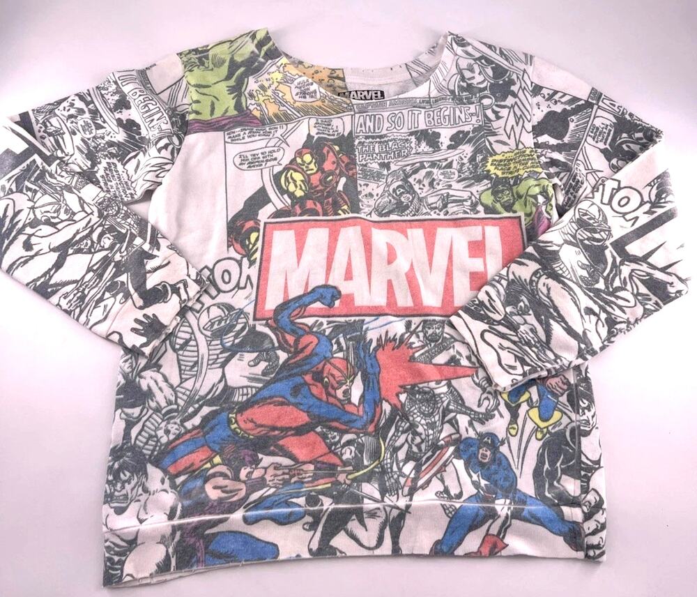 Marvel Comics Womens Small Y2K Pullover Sweatshirt Black White Graphic Retro